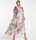 Hope & Ivy Maternity Frankie Recycled Polyester Wrap Maxi Dress In Pink
