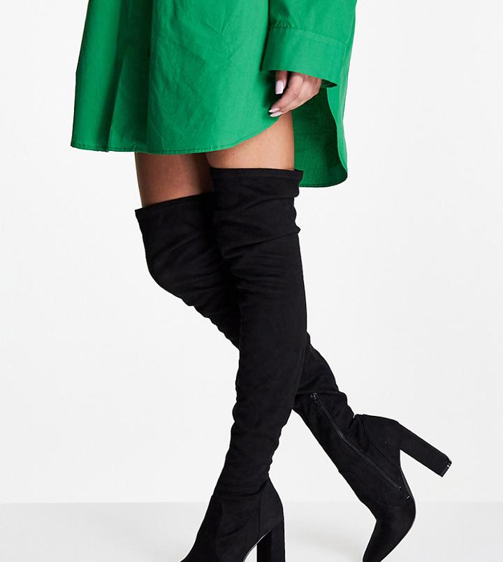 Asos Design Wide Fit Kenni Block-heeled Over The Knee Boots In Black