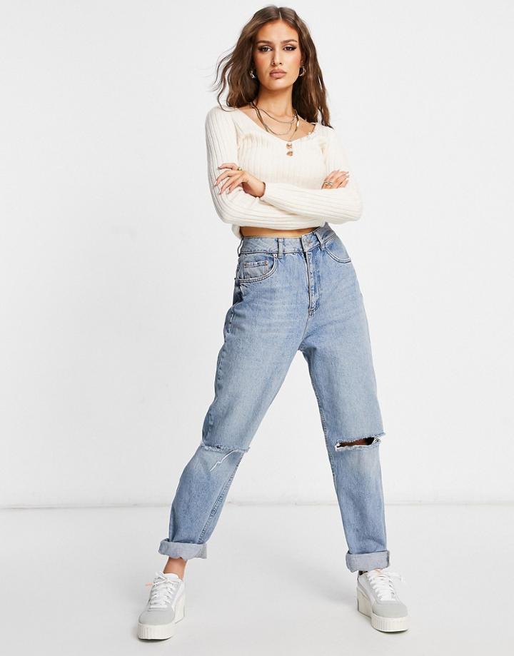 Asos Design Sweater With Mock Pearl Buttons In Oatmeal-neutral