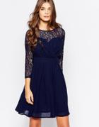 Style London Skater Dress With Lace Top - Navy