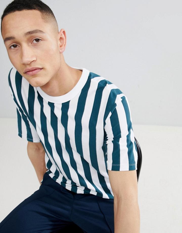 Mango Man Vertical Striped T-shirt In Green - Green