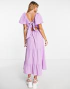 Miss Selfridge Cotton Texture Bow Back Maxi Dress In Violet-purple
