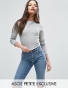 Asos Petite Crop Rib Long Sleeve Top - Gray