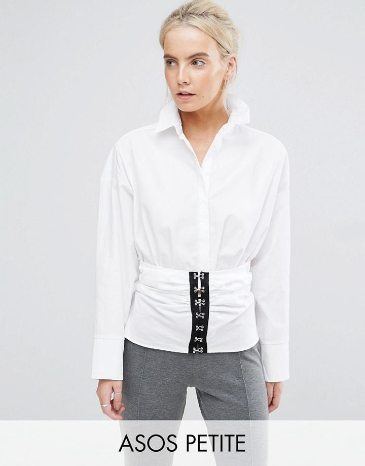 Asos Petite Premium Cotton Corsetted Shirt - White