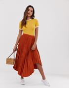 Asos Design Wrap Pleated Midi Skirt-brown
