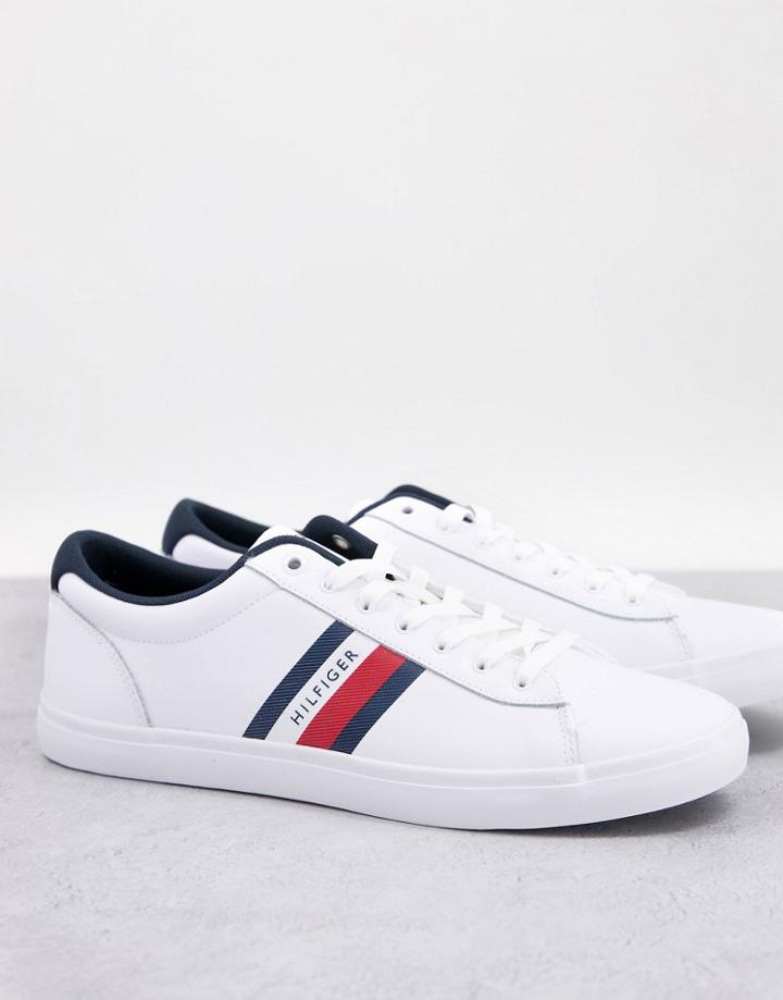 Tommy Hilfiger Essential Leather Stripe Sneakers In White