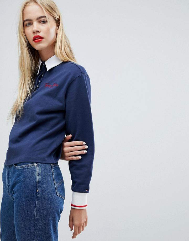 Tommy Jeans Rugby Shirt With Scribble Logo - Navy