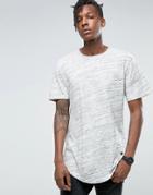 Only & Sons Longline T-shirt With Curved Hem In Marl - White