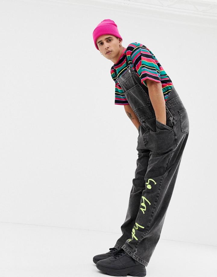 Collusion X Rene Matic Overalls With Print In Washed Black - Black