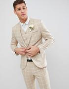 Asos Design Wedding Skinny Suit Jacket In Stone Check