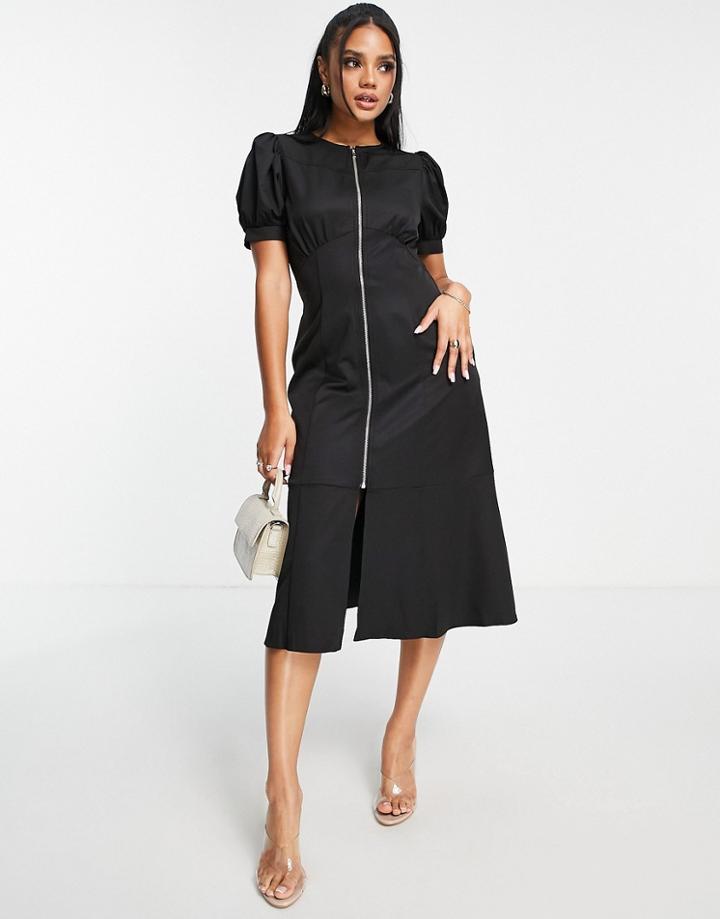 Na-kd Zip Detail Midi Dress In Black