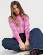 Asos Design Oversize Sweater In Check Pattern In Pink