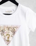 Guess Leopard Logo T-shirt In White