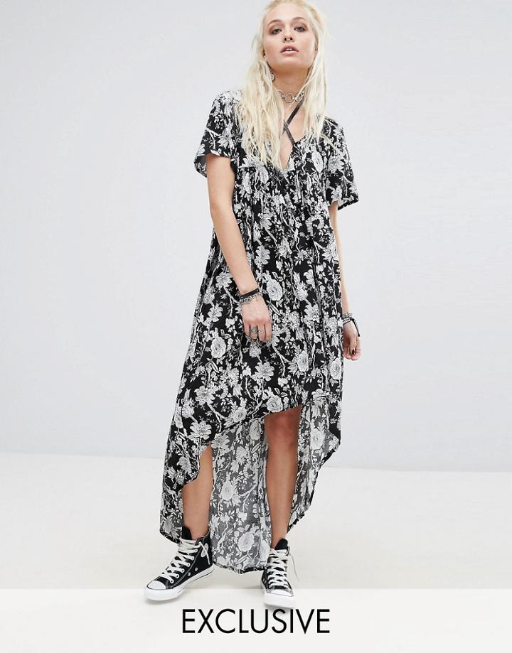 Milk It Vintage High Low Ribbon Tie Dress In Floral - Purple