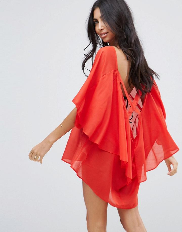 Asos Lattice Back Chiffon Beach Cover Up - Red