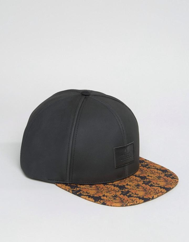 Asos Snapback Cap In Black With Contrast Floral Peak - Black
