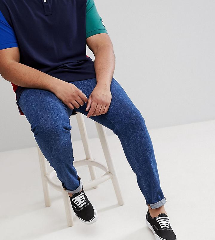 Asos Plus Skinny Jeans In Retro Dark Wash With Raw Hem - Blue