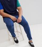 Asos Plus Skinny Jeans In Retro Dark Wash With Raw Hem - Blue