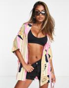 Object Oversized Resort Shirt In Floral & Stripe Print-multi