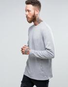 Asos Longline Sweatshirt With Kangaroo Pocket - Gray