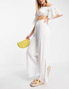 New Look Crinkle Wide Leg Pants In White