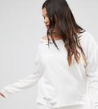 Asos Curve Lounge Ripped Raw Edge Off The Shoulder Sweatshirt - Beige