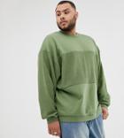 Asos Design Plus Oversized Sweatshirt With Reverse Panel In Green