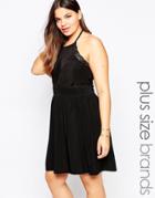 Praslin Plus Skater Dress With Lace Trim And Mesh Insert - Black