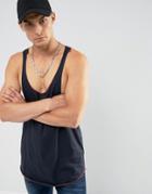 Asos Extreme Racer Back Tank With Contrast Stitch - Navy