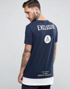 Asos Super Longline T-shirt With Exclusive Back Print And Contrast Hem Extender - Navy
