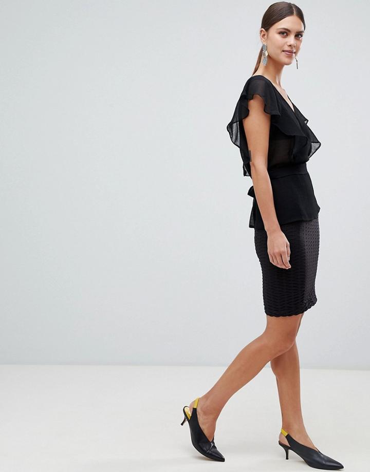 Y.a.s Sadie Mid Rise Textured Skirt - Black