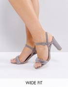 New Look Wide Fit 2-part Fluffy Vamp Heeled Sandals - Gray