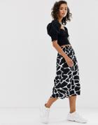 Na-kd Giraffe Print Midi Skirt In Black And White - Multi