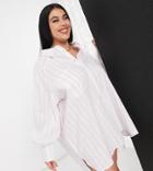 Threadbare Plus Size Oversized Balloon Sleeve Shirt Dress In Lilac Stripe-purple