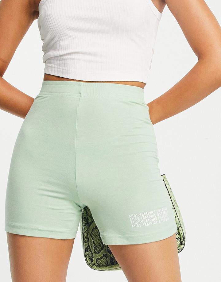 Missyempire Motif Detail Booty Short Set In Sage-green