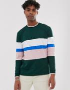Asos Design Relaxed Long Sleeve T-shirt With Contrast Panels And Tipping In Green - Green
