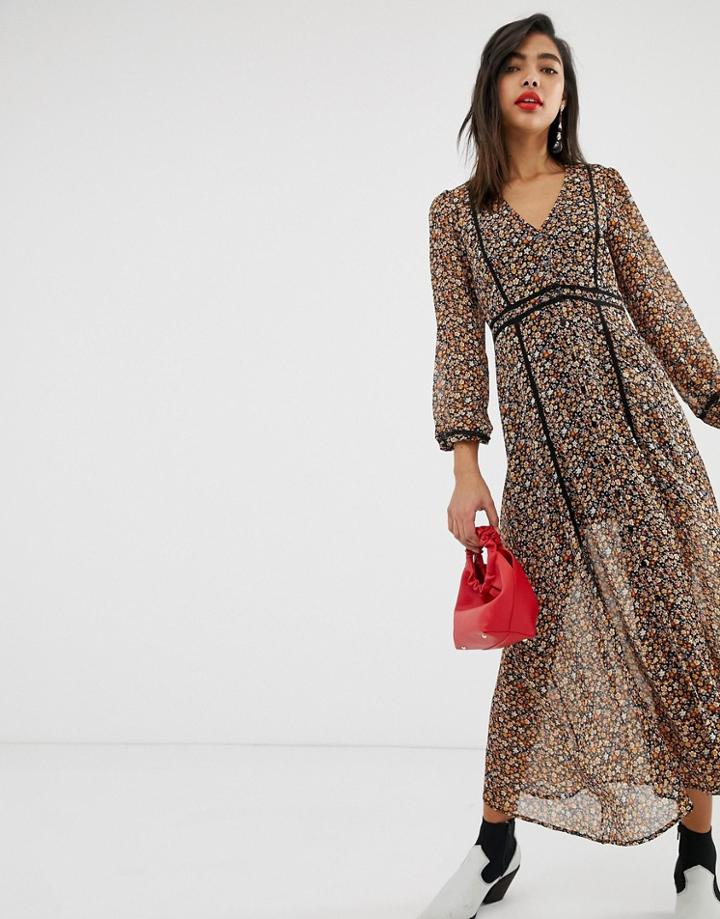 Stradivarius Button Through Dress In Floral Print - Multi
