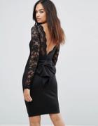 City Goddess Long Sleeve Lace Mini Dress With Bow Back - Black