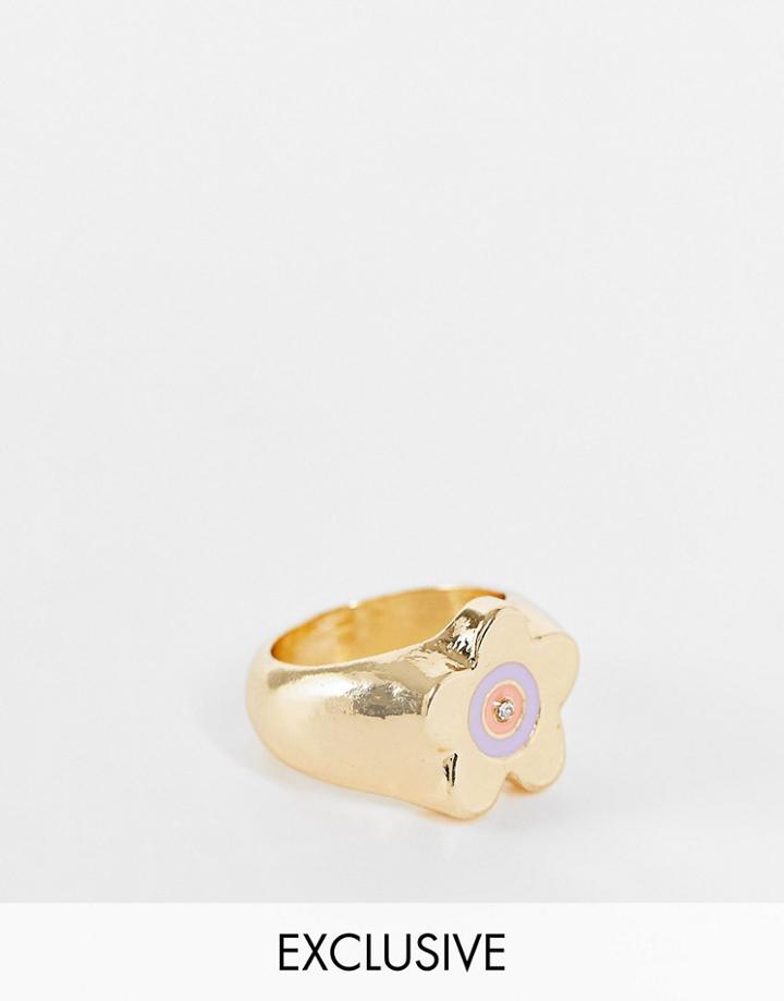 Reclaimed Vintage Inspired Fun Flower Ring In Gold