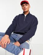 Asos Design Oversized Half Zip Sweatshirt In Navy