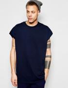 Asos Super Oversized T-shirt In Heavyweight Jersey In Navy - Salute