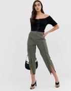 Asos Design High Waist Zip Front Combat Pants-green