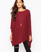 Asos Sweater With Asymmetric Sleeve Detail - Dark Red