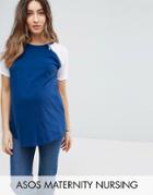 Asos Maternity Nursing Color Block T-shirt With Zip Detail - Navy