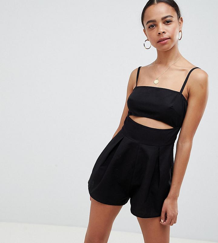 Asos Design Petite Romper With Cut Out Detail - Black