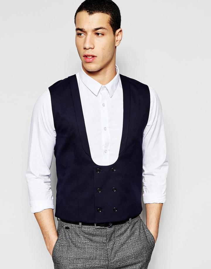 Selected Homme Skinny Wedding Vest With Stretch - Navy