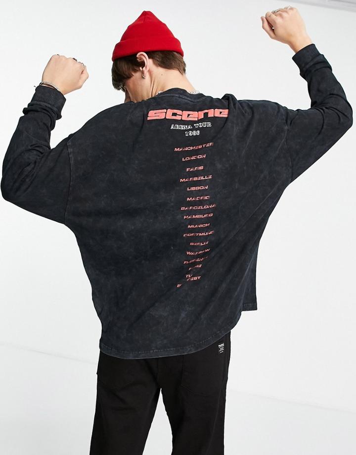 Asos Design Oversized Long Sleeve T-shirt In Washed Black With Front & Back Print