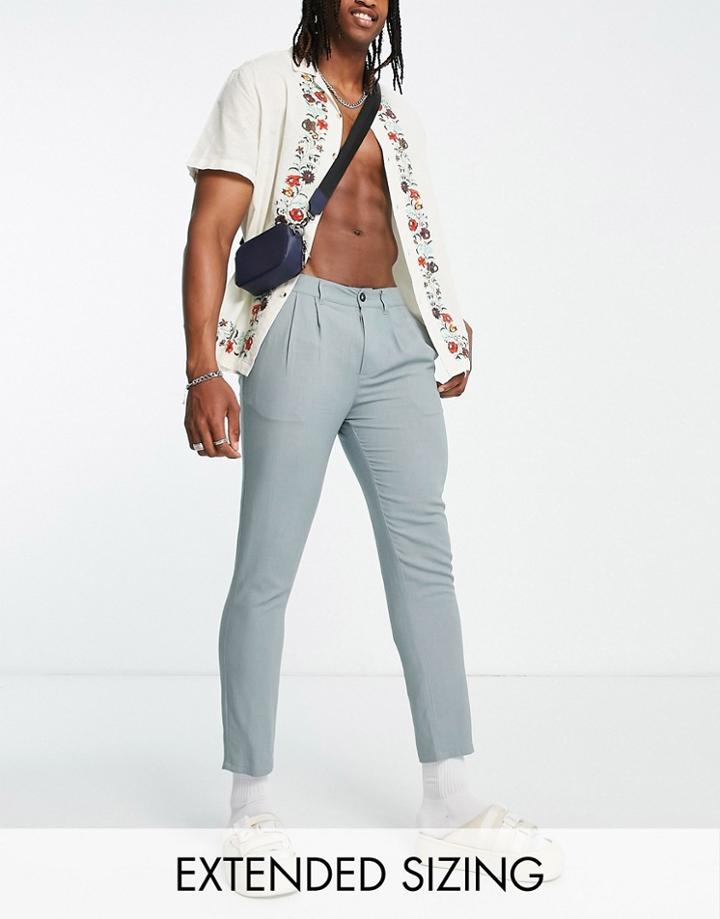 Asos Design Linen Pants In Cigarette Fit In Blue