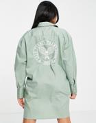 Asos Design Cotton Mini Shirt Dress With Tennis Logo In Duck Egg-blues