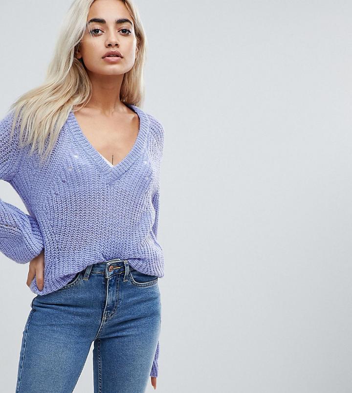 Vero Moda Petite V Neck Sweater With Balloon Sleeve - Blue